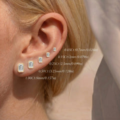 Classic Bezel Set Emerald Cut Brilliant Moissanite Stud Earrings