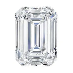 loose emerald cut gemstone with diamond-like brilliance on white background