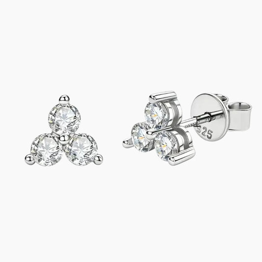 Three Stones Moissanite Stud Earrings