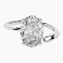 Aura 2ct Oval Moissanite Open Bypass Ring in 18K Gold