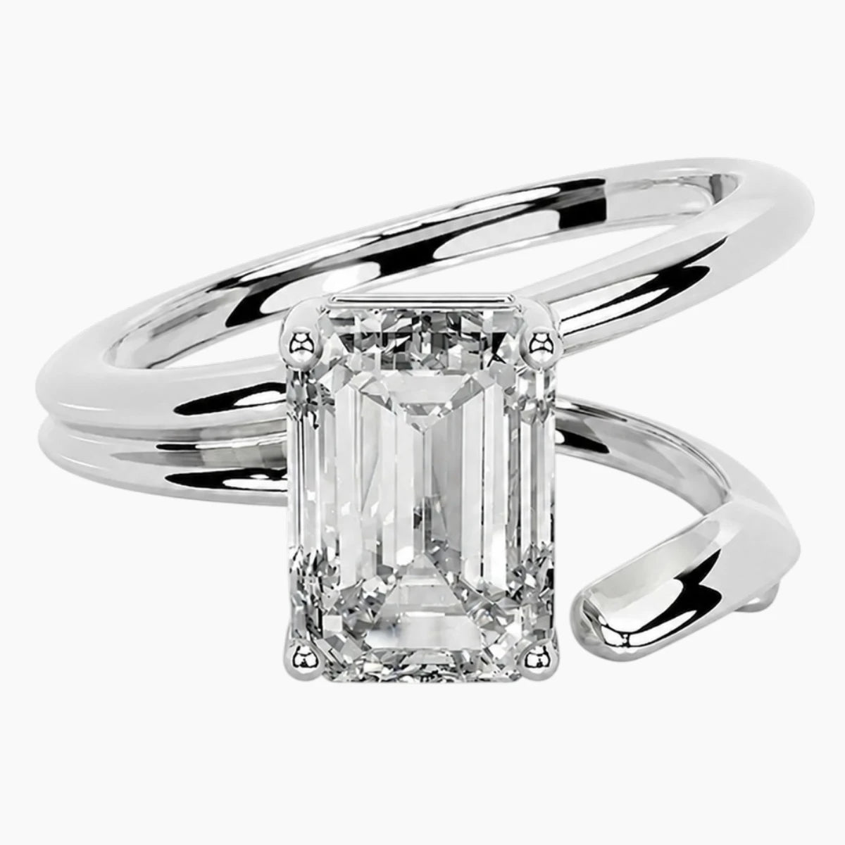 2ct Emerald Moissanite Bypass Ring in 18K Gold Plated Finish