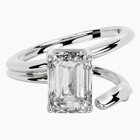 2ct Emerald Moissanite Bypass Ring in 18K Gold Plated Finish