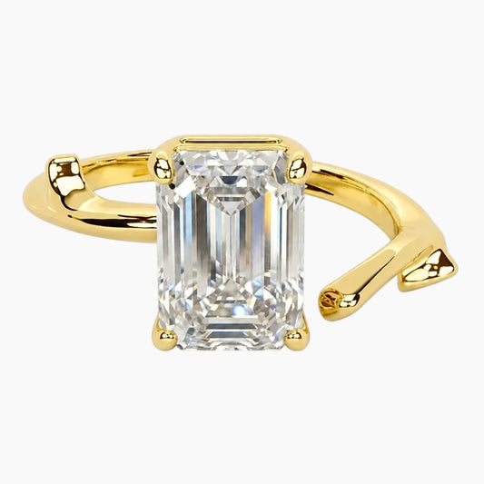 L'aura 2 Carat Emerald Cut Moissanite Open Bypass Ring