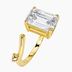 L'aura 2 Carat Emerald Cut Moissanite Open Bypass Ring