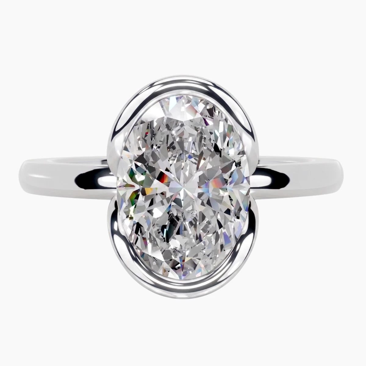 Half Bezel Oval Moissanite Ring