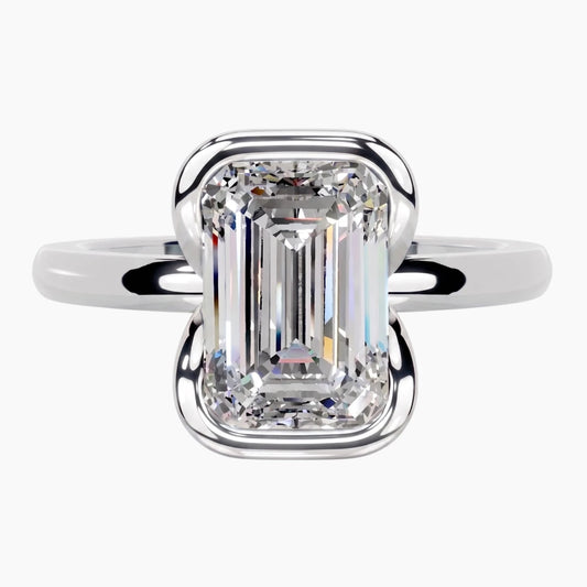 Half Bezel Emerald Moissanite Ring