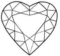 Heart-shaped moissanite gemstone outline with faceted diamond cuts, transparent background