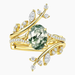 Avenloria Oval Moss Agate Vine-Inspired Bridal Ring Set