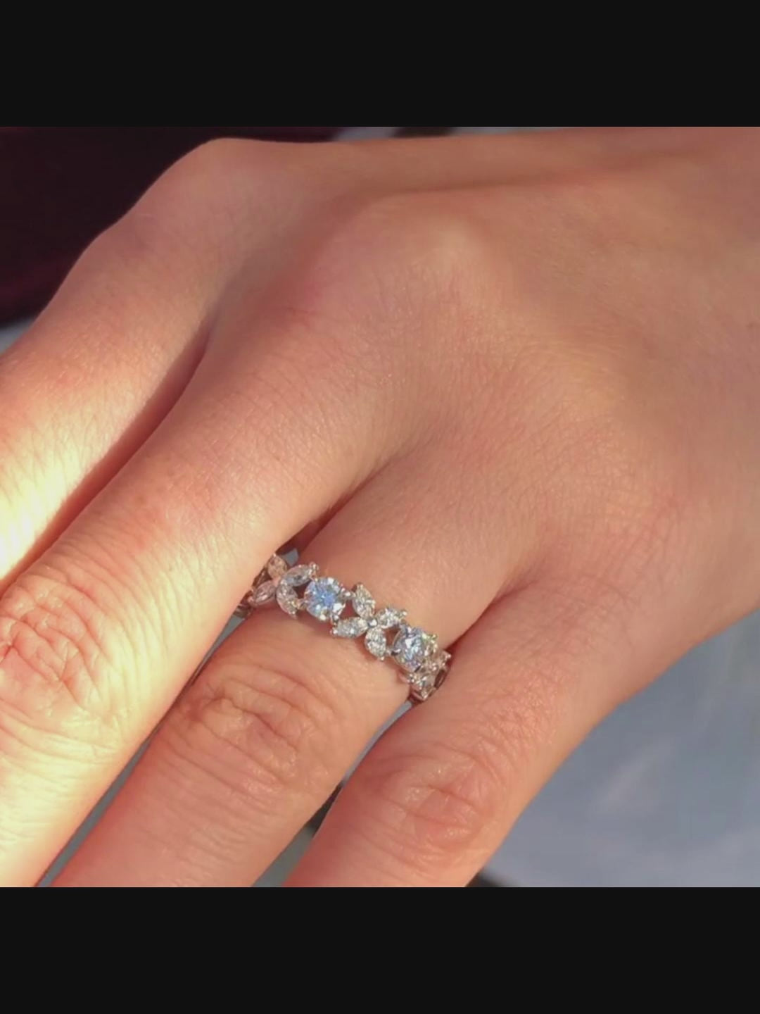 Eternity Moissanite Marquise Round Halo Wedding Band