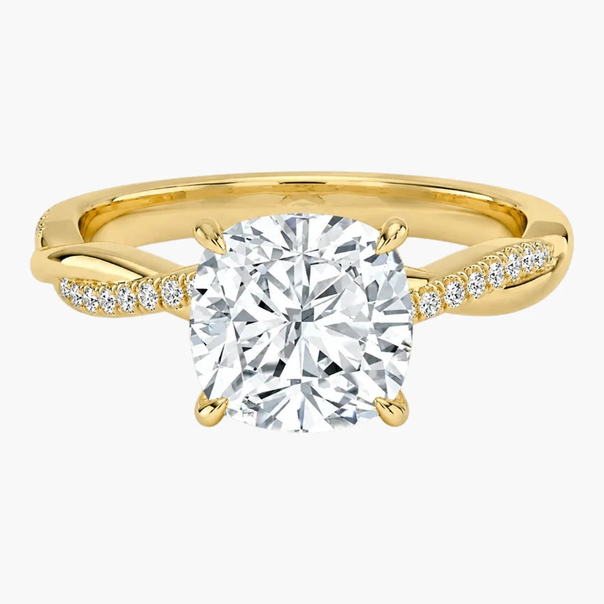 Cushion Cut Moissanite Engagement Ring with Intertwined Twisted Pave Band
