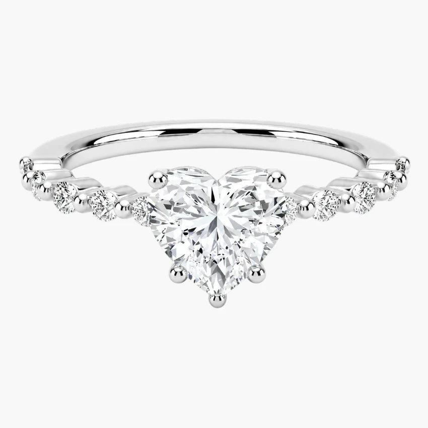 Romantic Heart Shaped Moissanite Ring with Scalloped Bubble Pave Setting