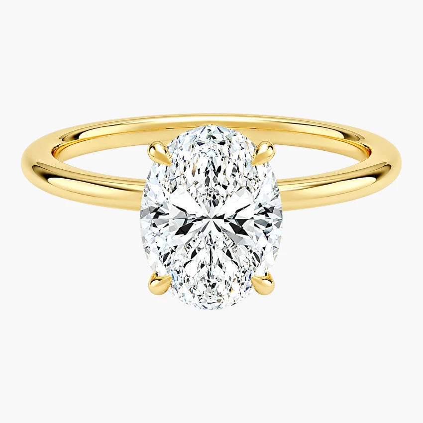 Minimalist Oval Moissanite Solitaire Ring with Slender 14K Yellow Gold Band