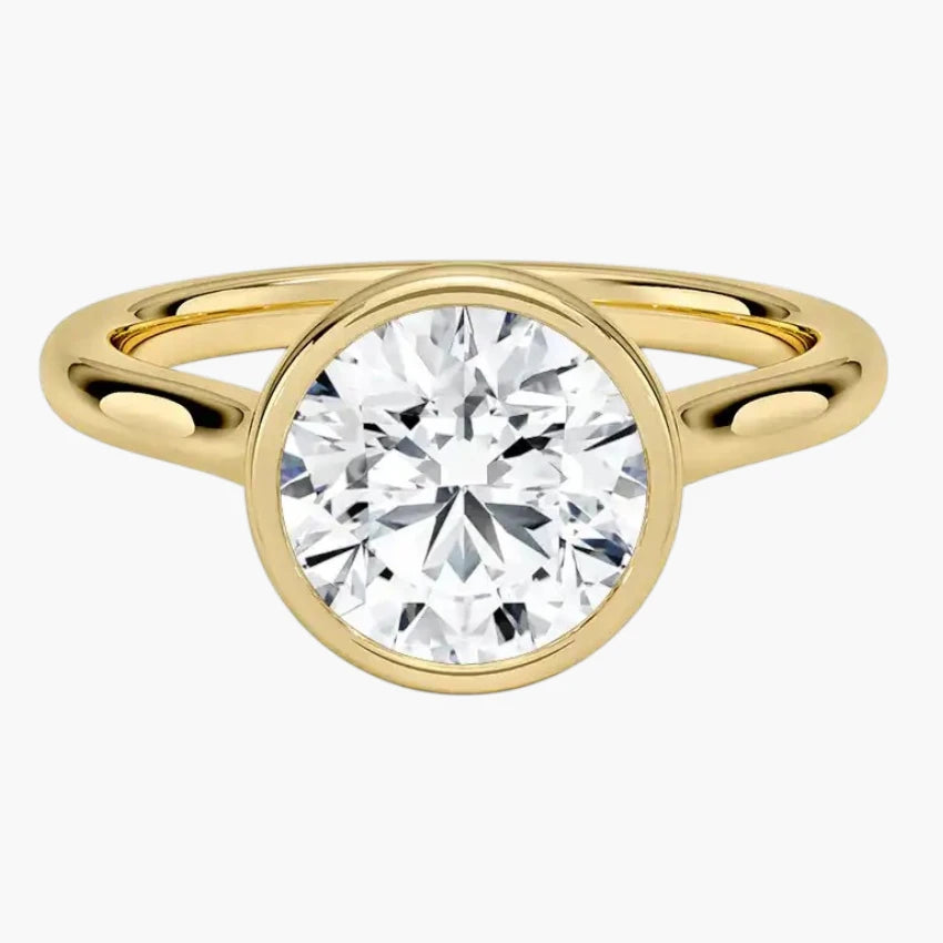 Modern Bezel Set Round Moissanite Ring Sleek Minimalist Sustainable Design