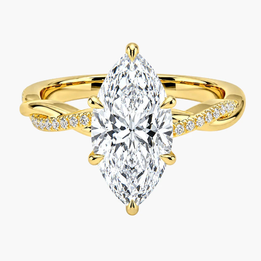 Modern Marquise Cut Moissanite Ring with Brilliant Hidden Halo and Pave Accents