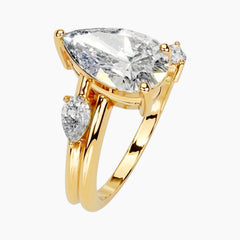 Eternal Teardrop Trio: 2ct Pear Moissanite Statement Ring in 18K Gold Plated