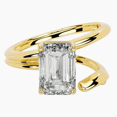 2ct Emerald Moissanite Bypass Ring in 18K Gold Plated Finish