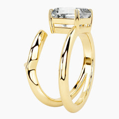 2ct Emerald Moissanite Bypass Ring in 18K Gold Plated Finish