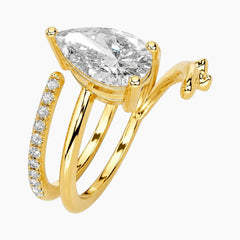 2 Carat Pear Cut Moissanite Multi-Row Statement Ring 18K Gold Finish