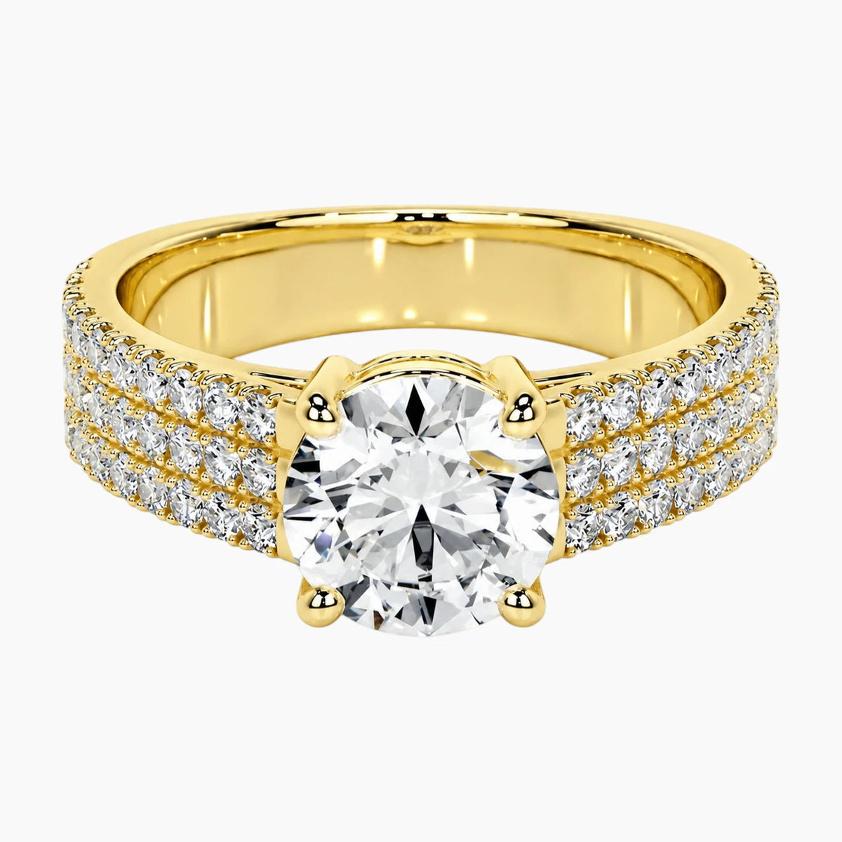 Classic 4-Prong Round Moissanite Solitaire Ring with Pavé Band