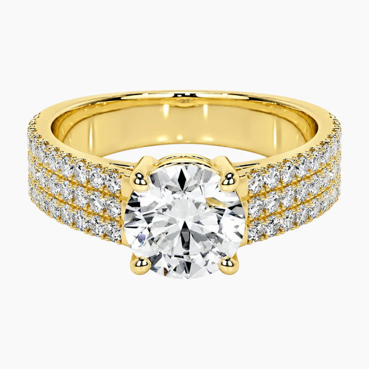 Classic 4-Prong Round Moissanite Solitaire Ring with Pavé Band