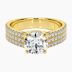 Classic 4-Prong Round Moissanite Solitaire Ring with Pavé Band