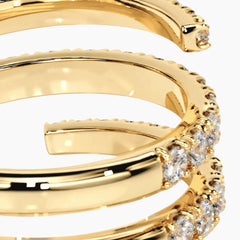 Elegant Triple Row Moissanite Wrap Ring Luxury Gold Spiral Band