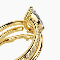 2 Carat Pear Cut Moissanite Multi-Row Statement Ring 18K Gold Finish